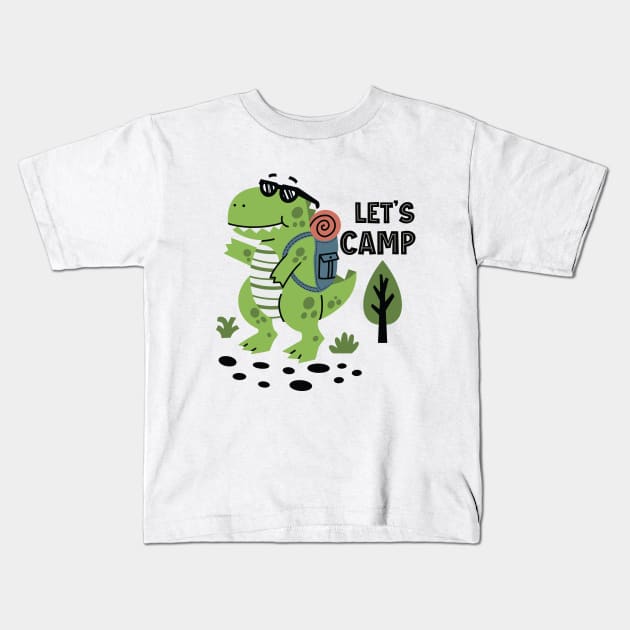 Happy camper dino Kids T-Shirt by bayucesh